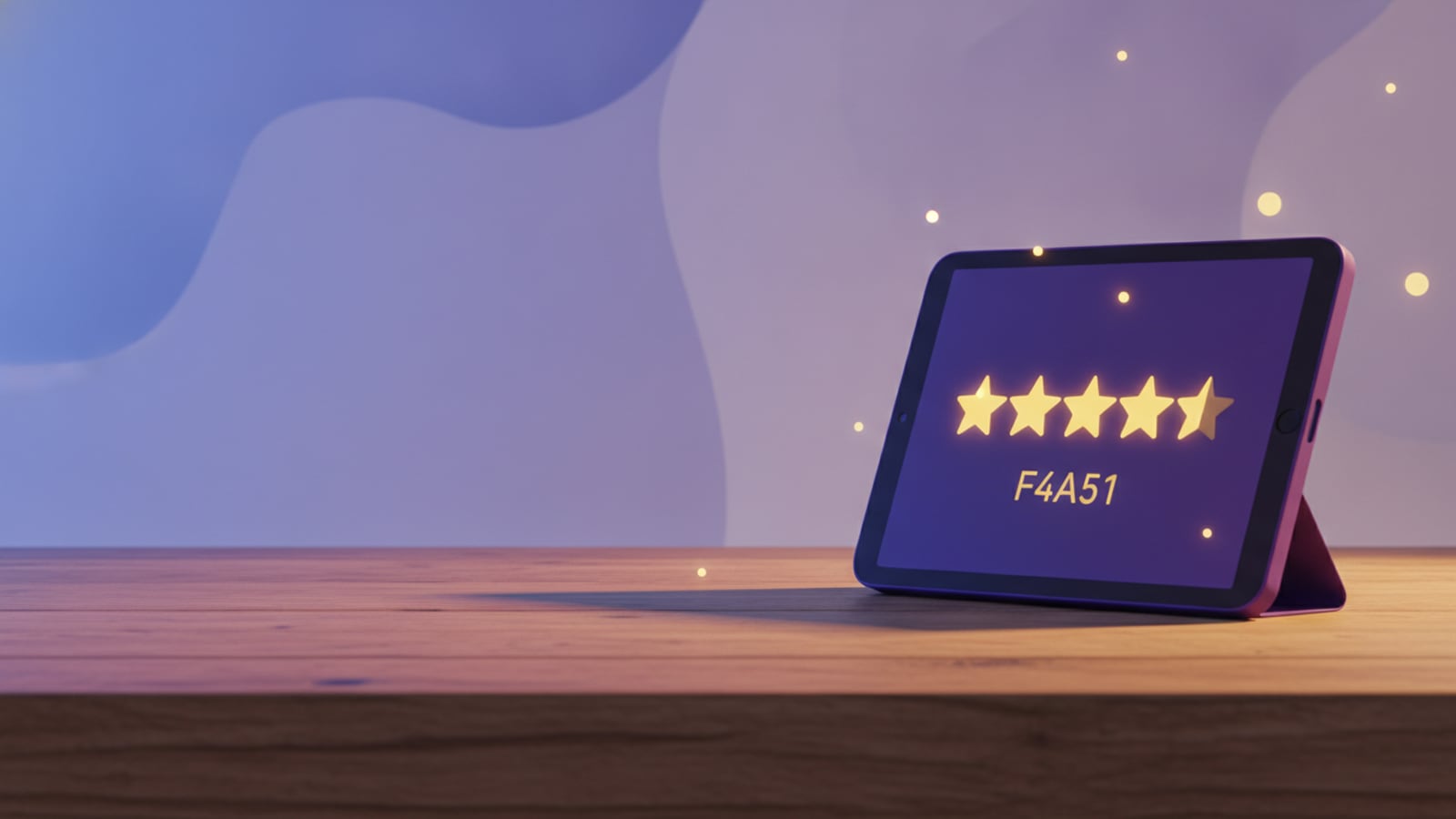 Tablet sobre un mostrador mostrando una valoración de cinco estrellas sin ningún comentario escrito